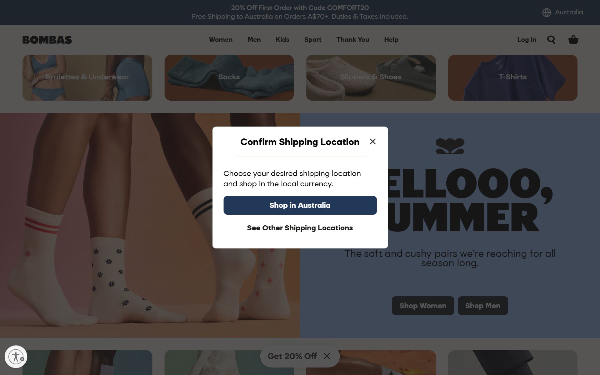 Screenshot of bombas.com