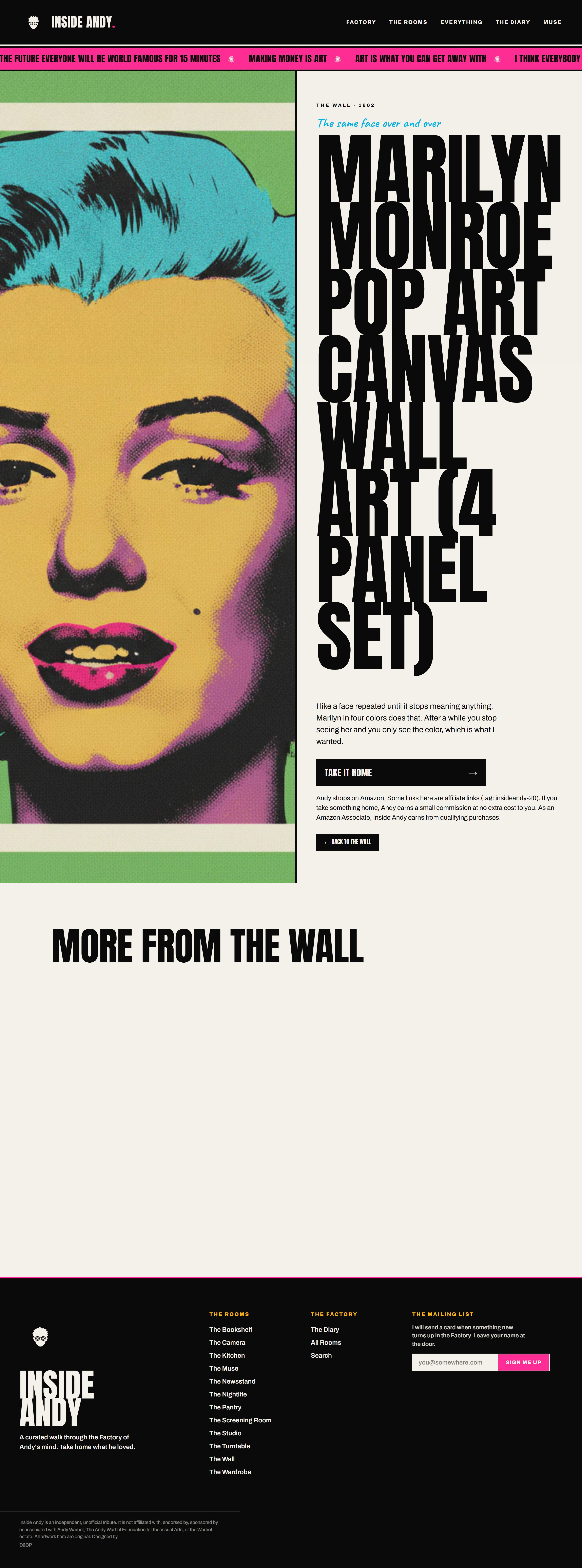 An Inside Andy product page with editorial pop-art layout
