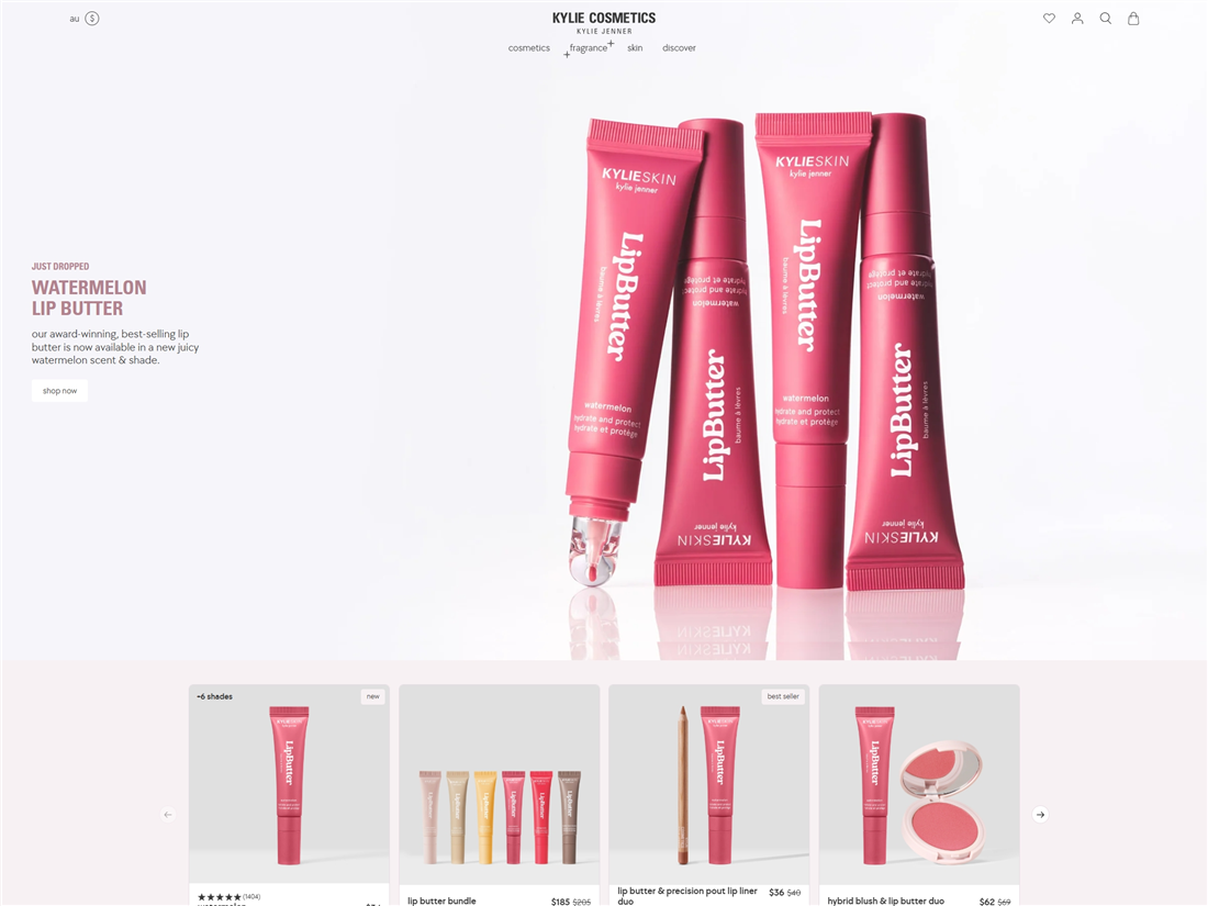 Screenshot of the Kylie Cosmetics Shopify store