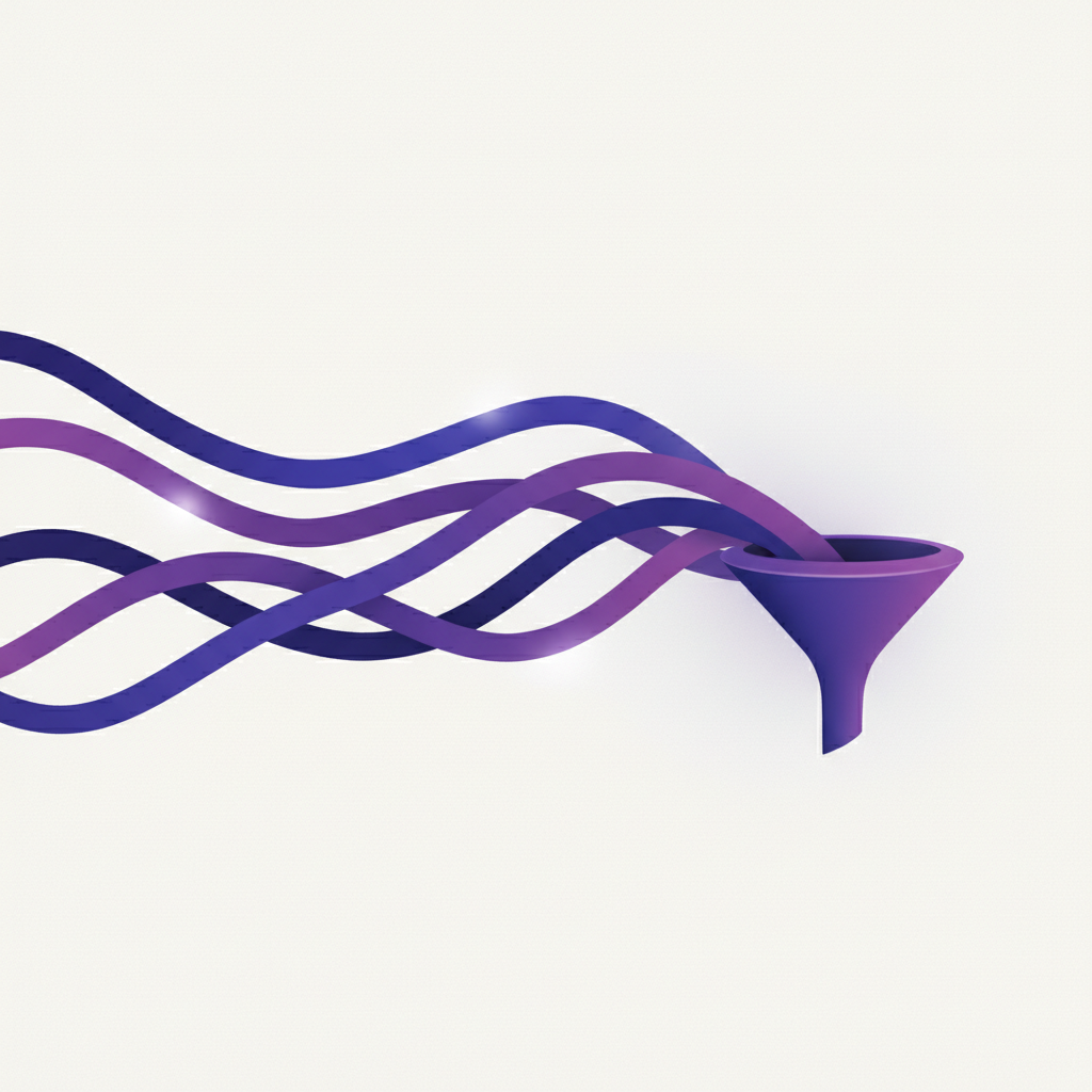 Abstract visualisation of Google Performance Max channels converging into one funnel