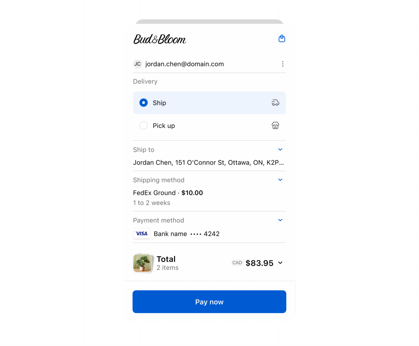 Embedded checkout rendered directly inside an agent conversation