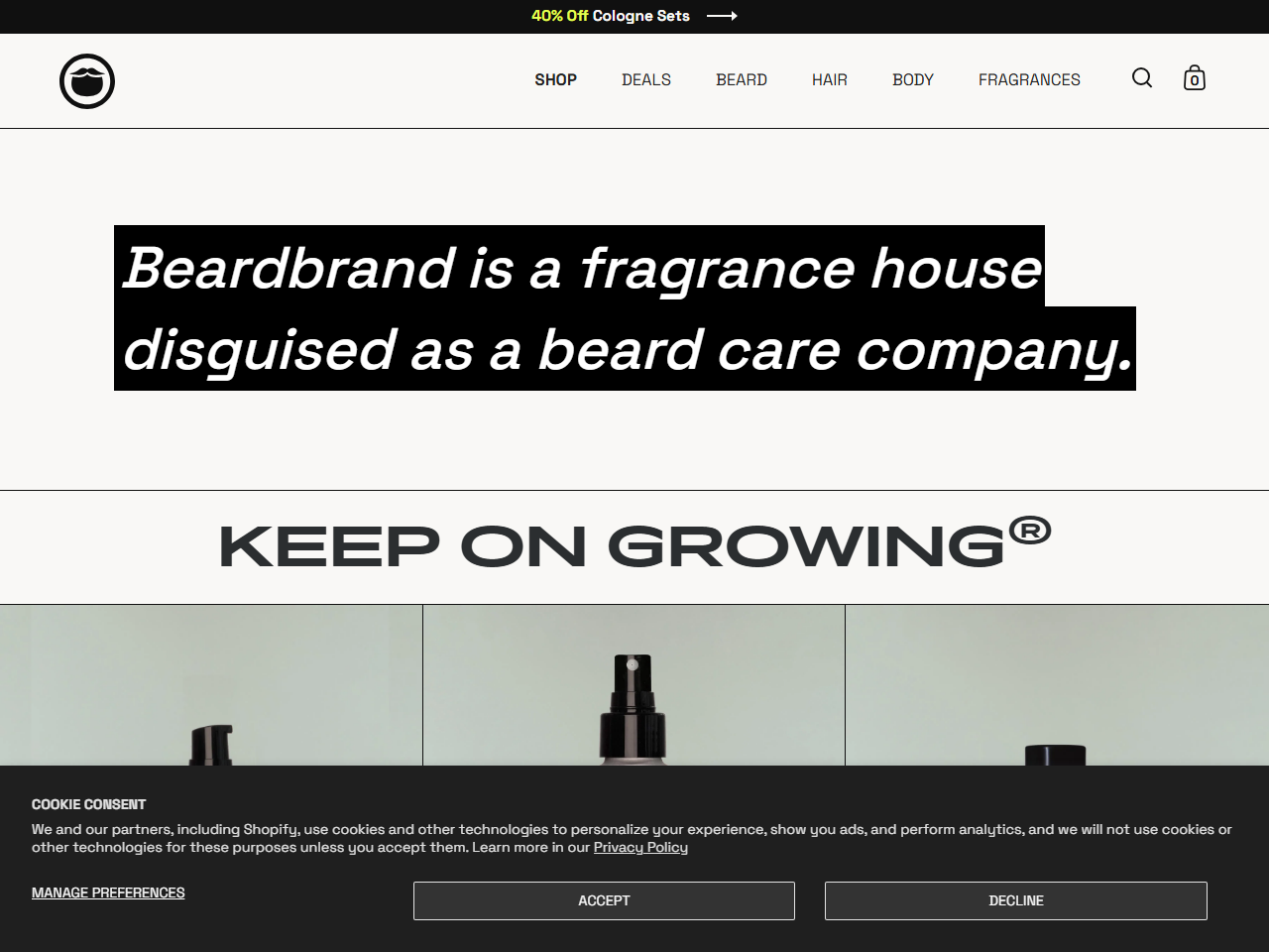 Screenshot of the Beardbrand Shopify store