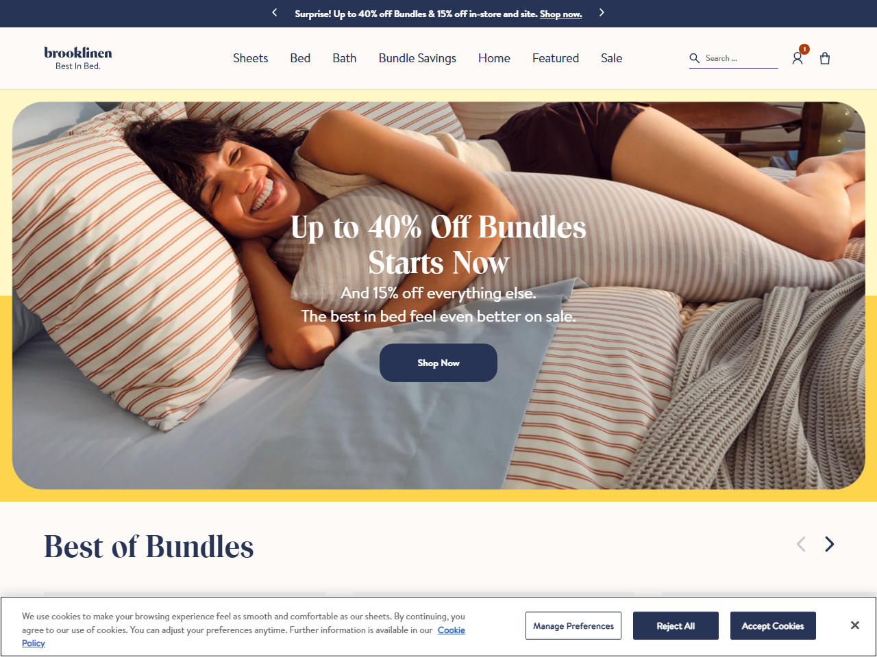 Screenshot of the Brooklinen Shopify store