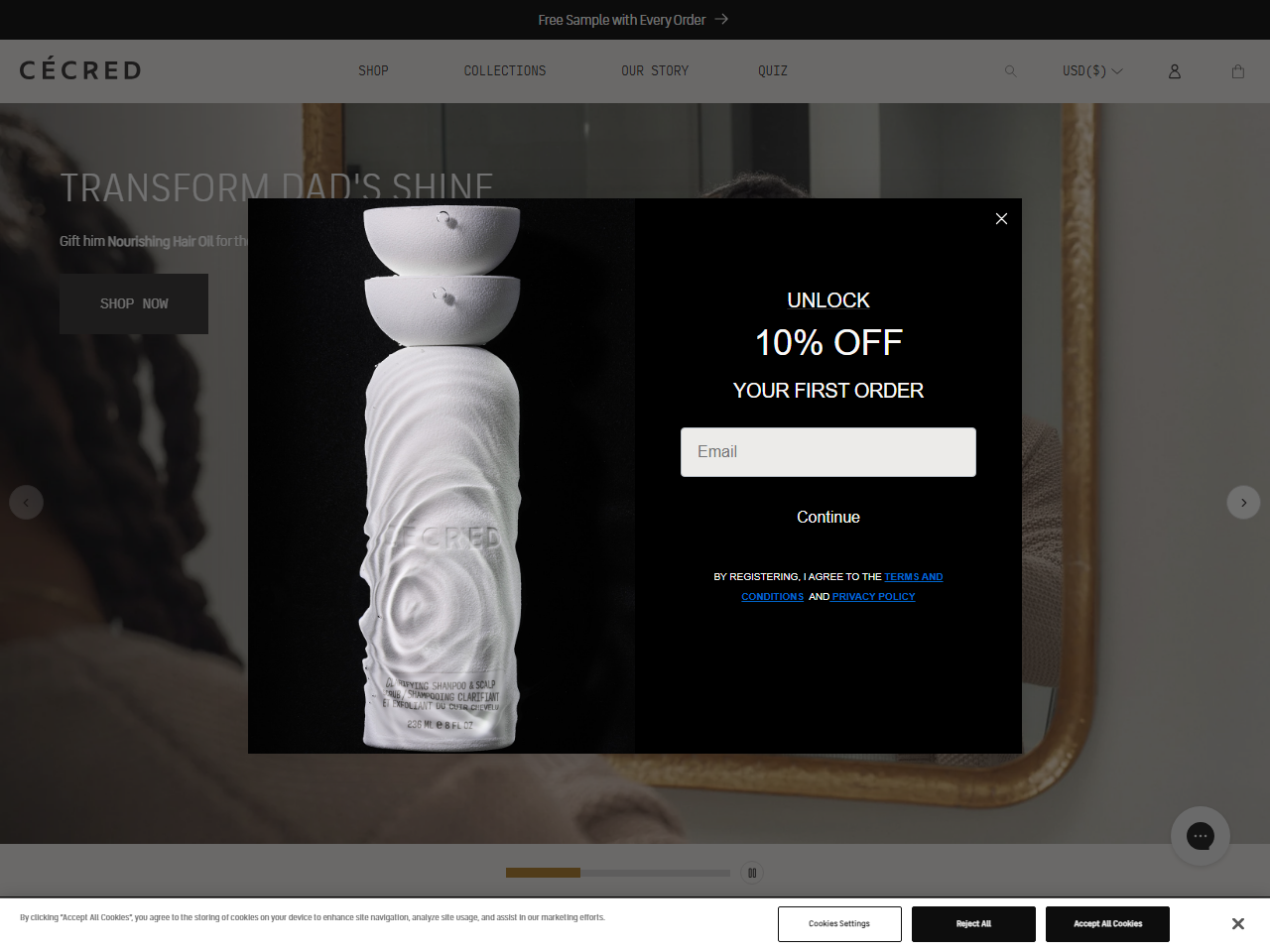 Screenshot of the Cécred Shopify store