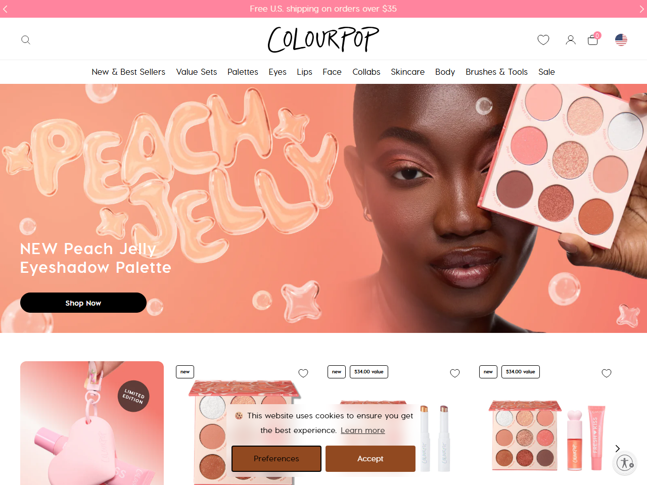 Screenshot of the ColourPop Shopify store