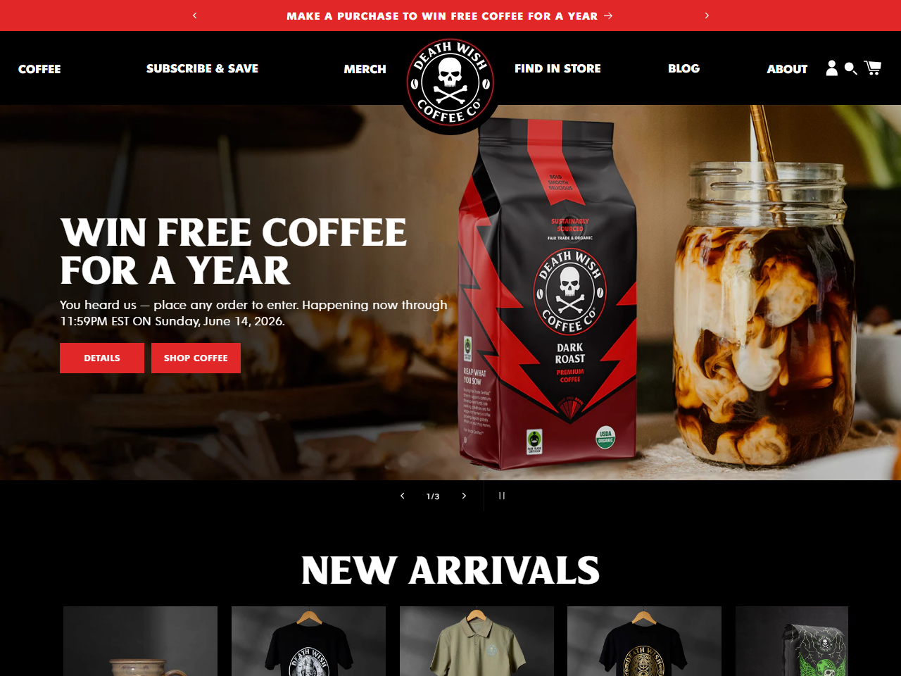 Screenshot of the Death Wish Coffee Shopify store