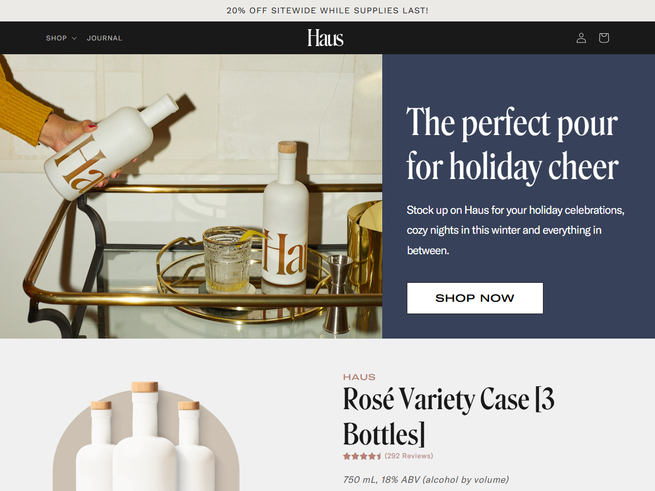 Screenshot of the Haus Shopify store