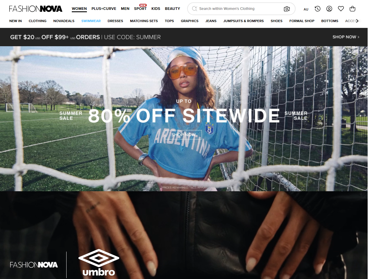 Screenshot of the Fashion Nova Shopify store