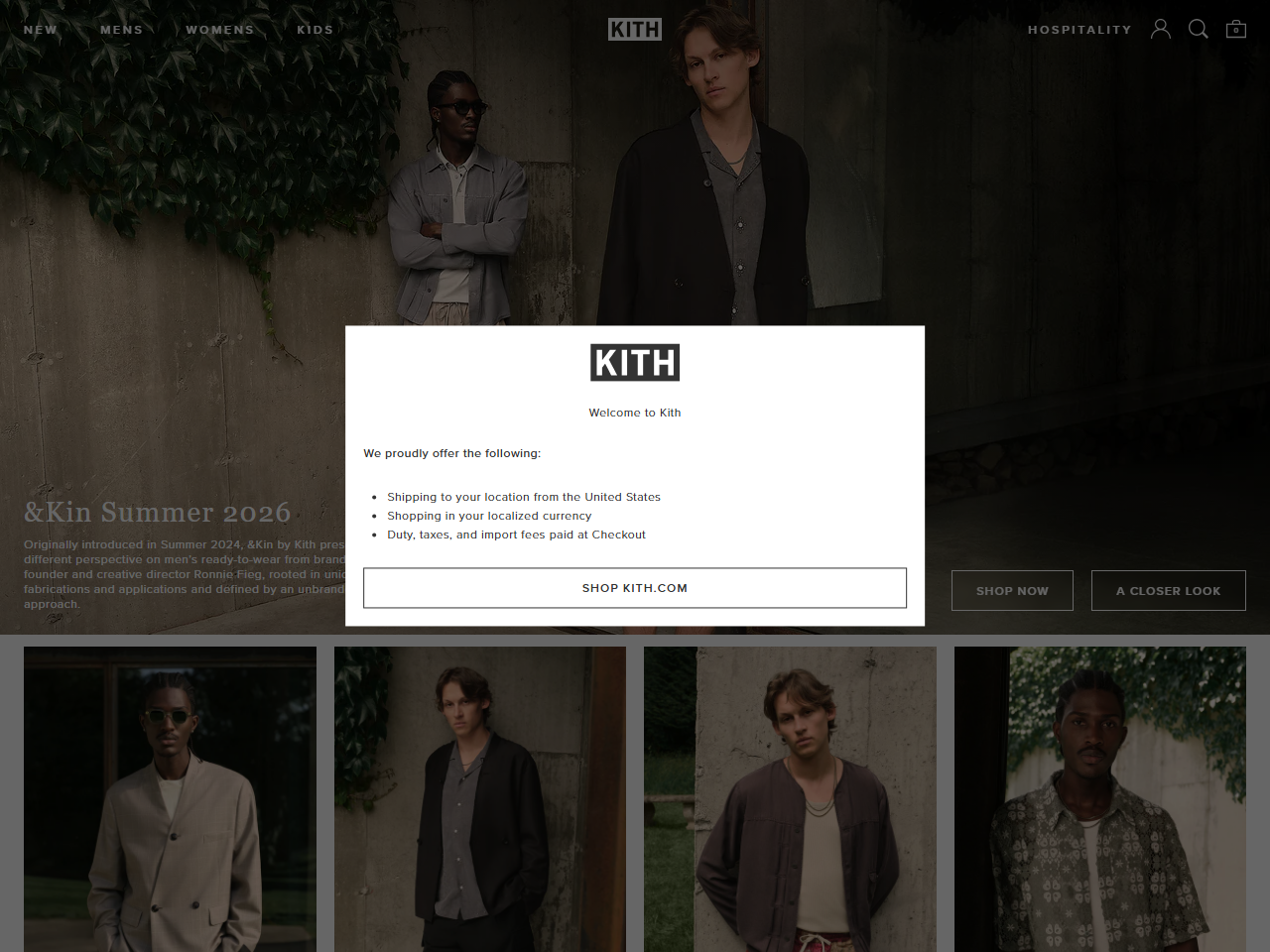 Screenshot of the Kith Shopify store