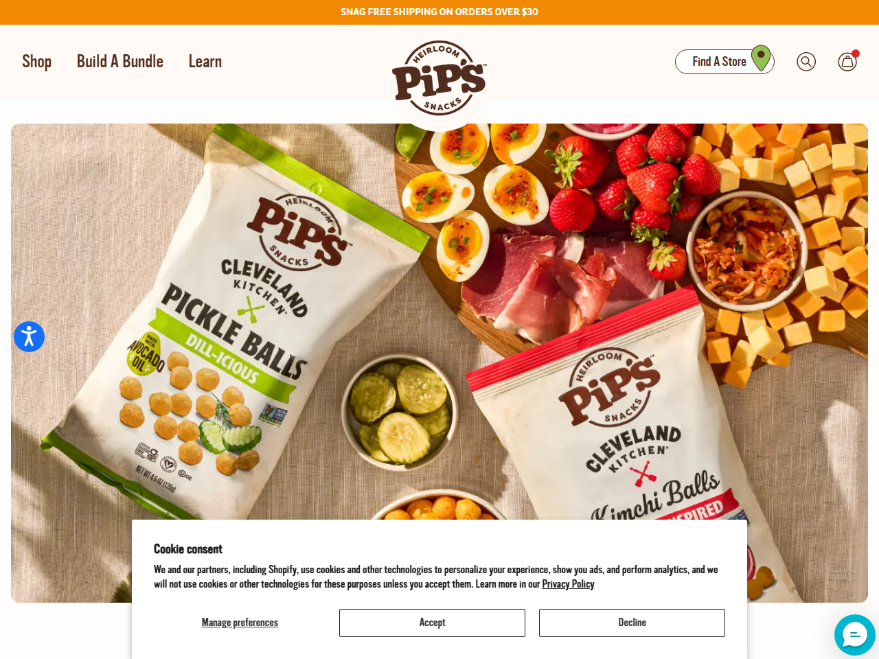 Screenshot of the Pipsnacks Shopify store