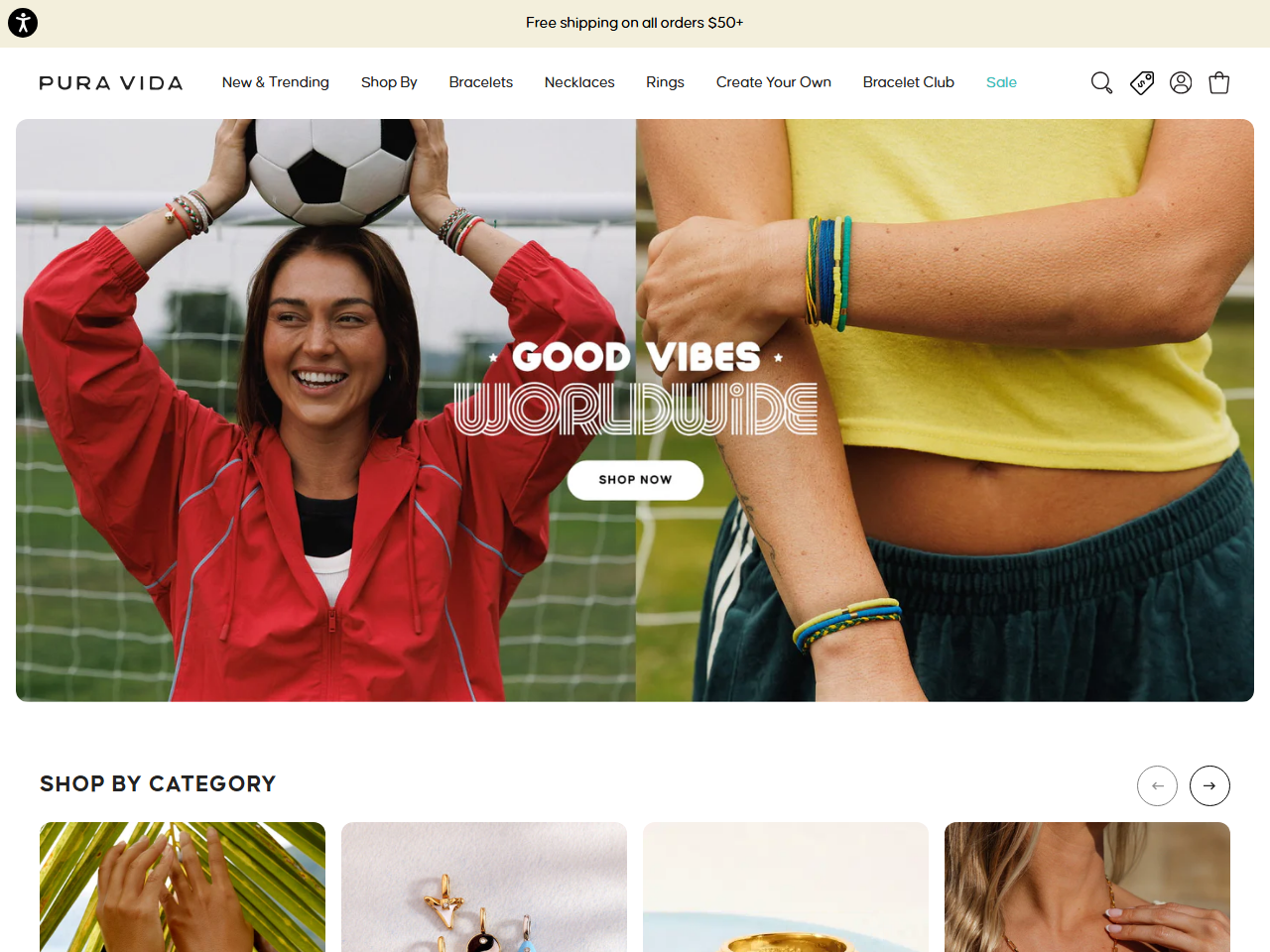 Screenshot of the Pura Vida Shopify store