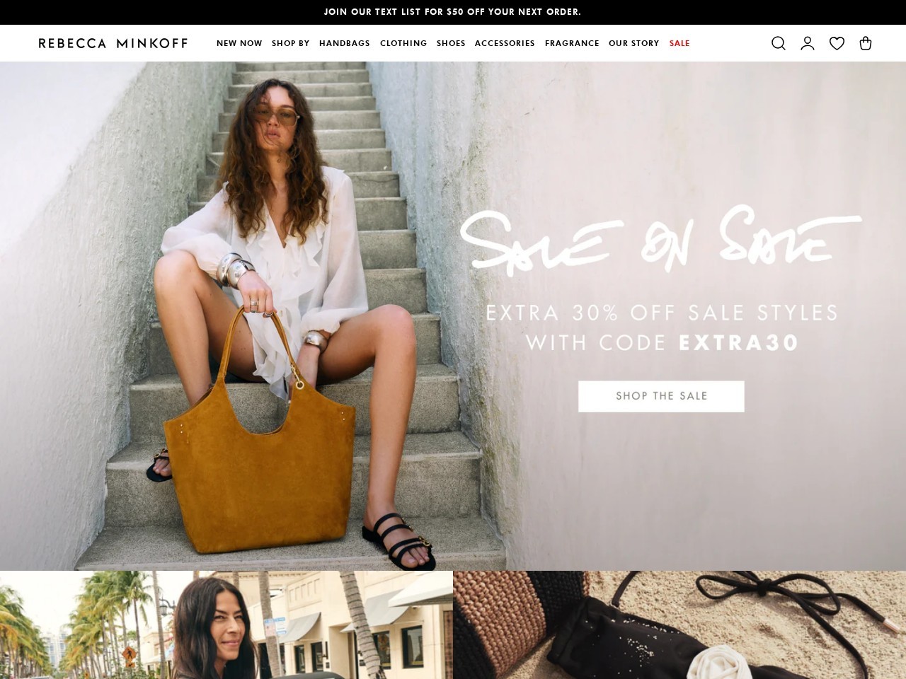 Screenshot of the Rebecca Minkoff Shopify store