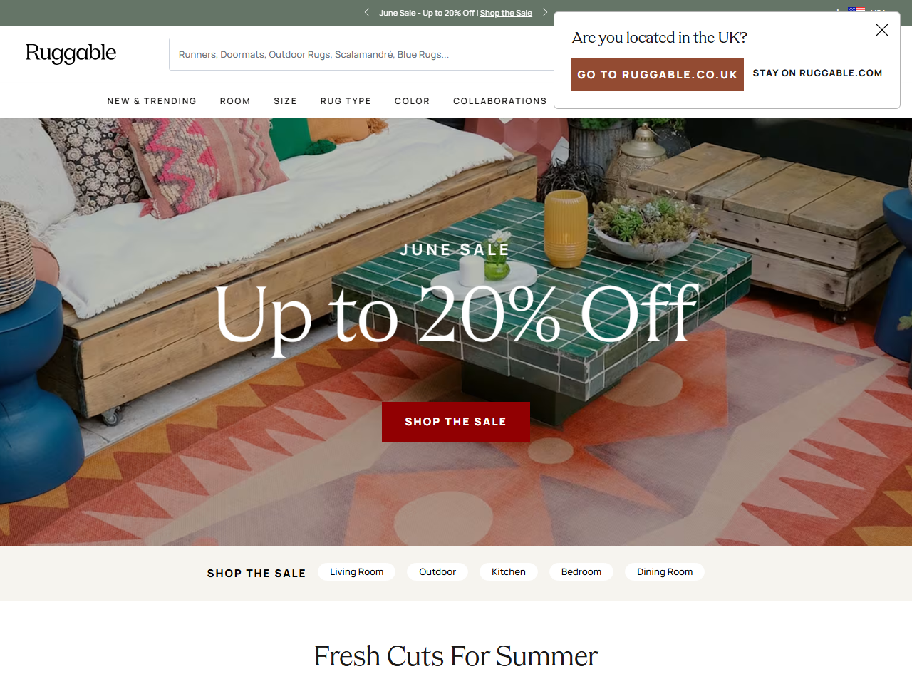 Screenshot of the Ruggable Shopify store