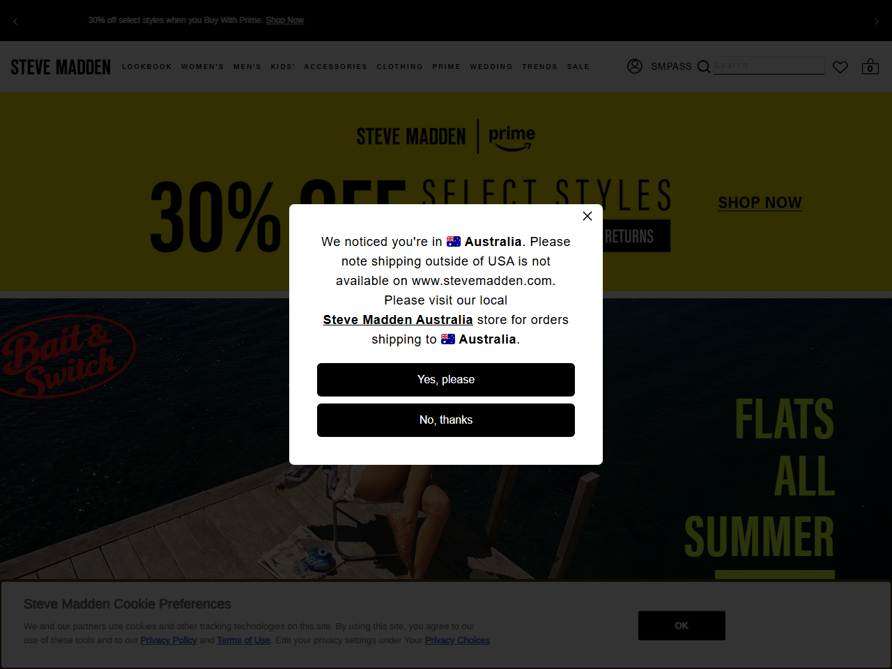 Screenshot of the Steve Madden Shopify store