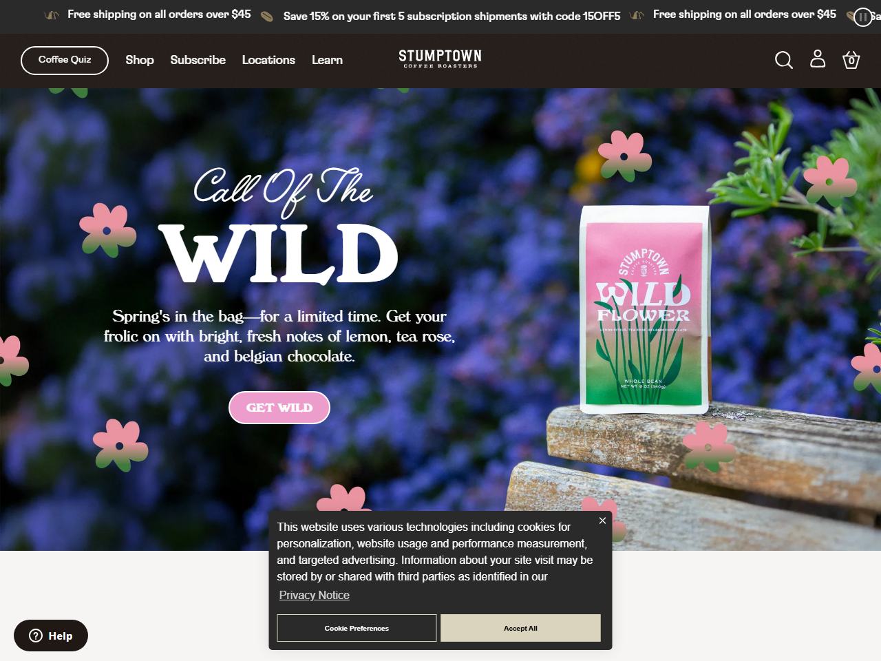 Screenshot of the Stumptown Coffee Shopify store