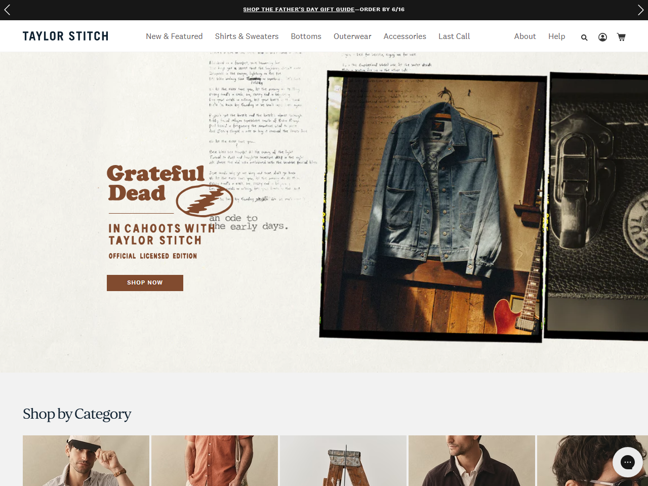Screenshot of the Taylor Stitch Shopify store
